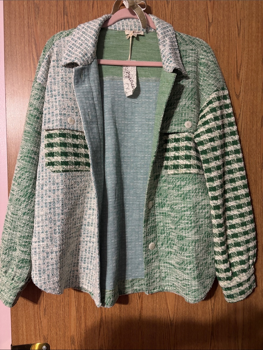 Mystree Mixed Green & Cream Textured Utility Jacket